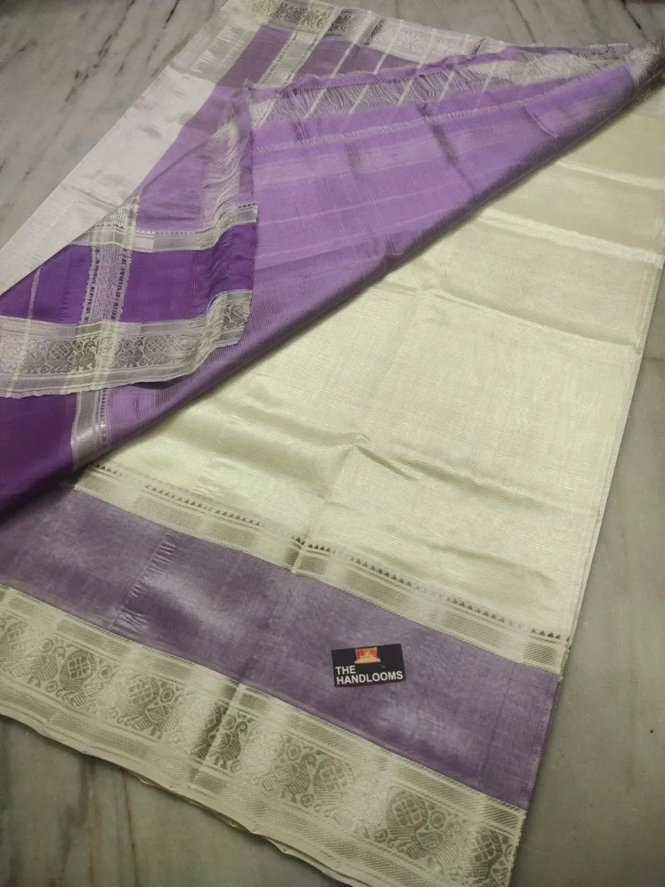 Golden Daffodils Bloom Silver Zari Mangalagiri Pure Handloom Cotton Saree